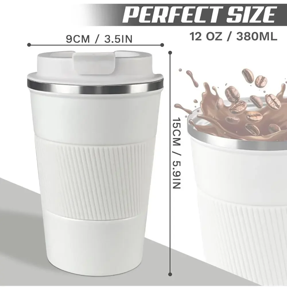 Stainless Steel Travel Coffee Mug W/ Lid White Hot & Cold Insulated Tumbler 12OZ - Picture 4 of 8